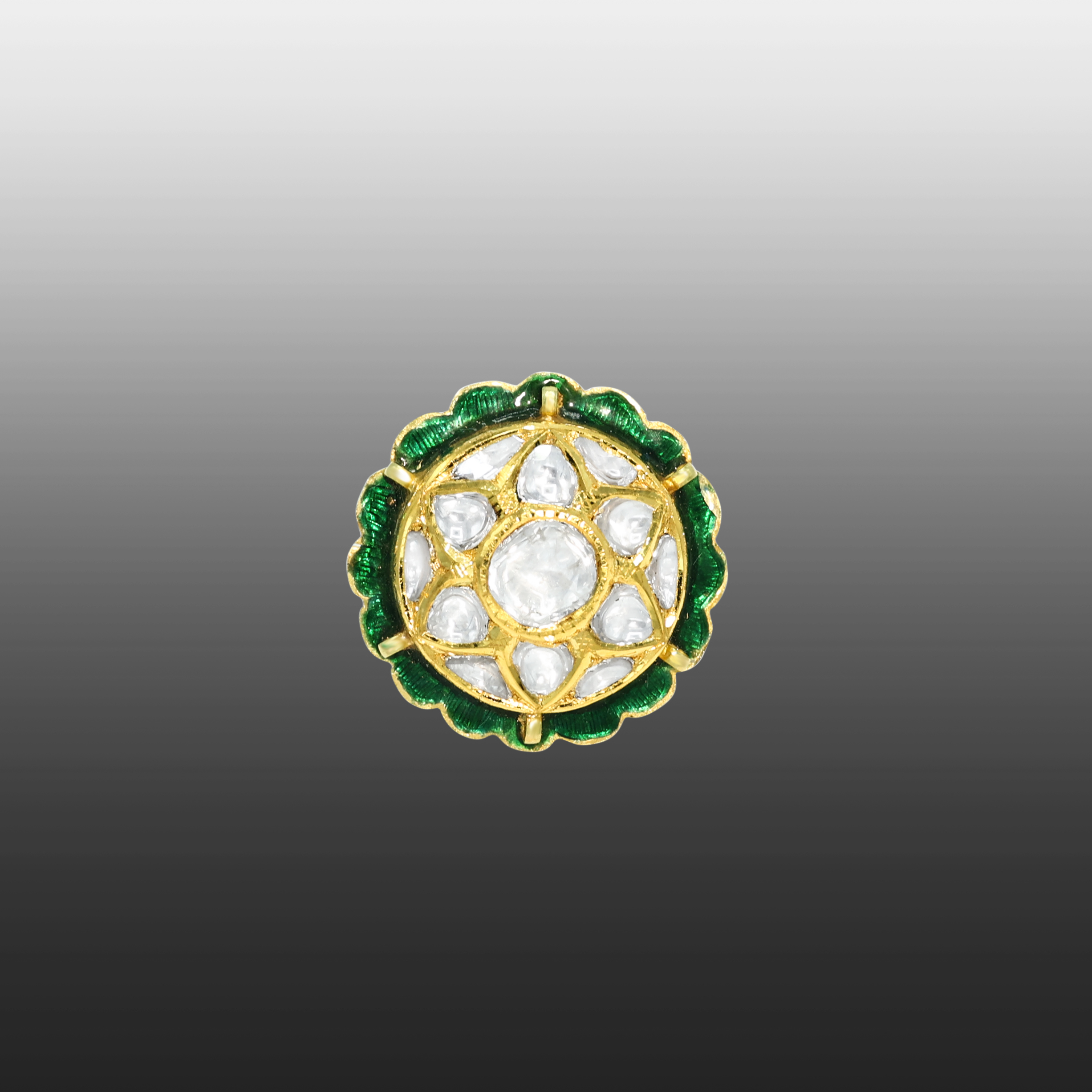 Gold Borla with Polki Star Floral Design and Green Meenakari